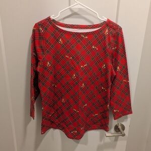 Charter Club Red Plaid 3/4 Sleeve Tee With Little Fox